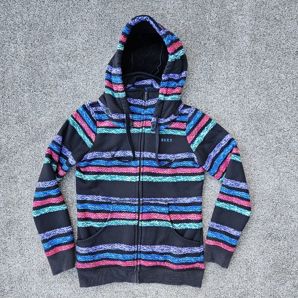 Roxy Spruce Snowboard Hoodie Black Multicolor Zip Up Jacket Womens Size Medium
